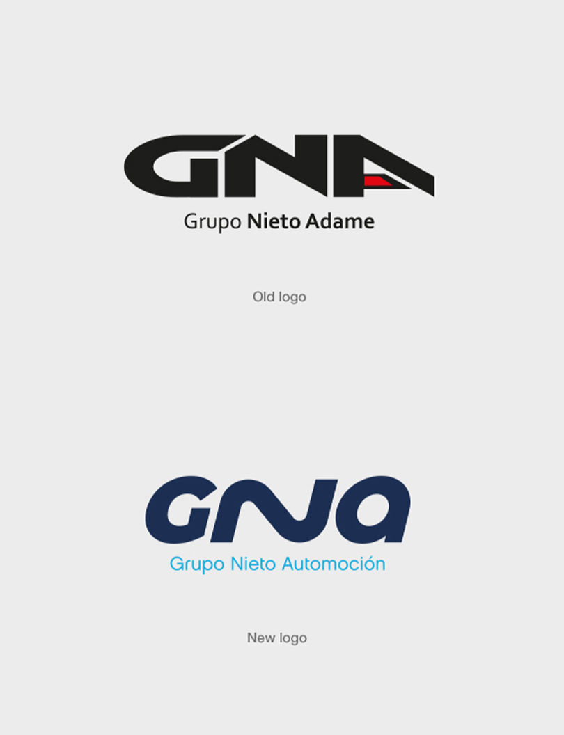 Antes y después logotipo Grupo Nieto Adame